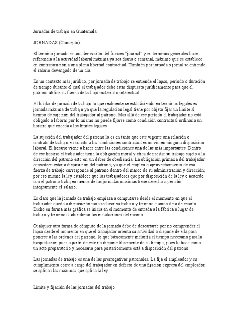 Jornadas Laborales en Guatemala | PDF | Tiempo de trabajo | Derecho laboral