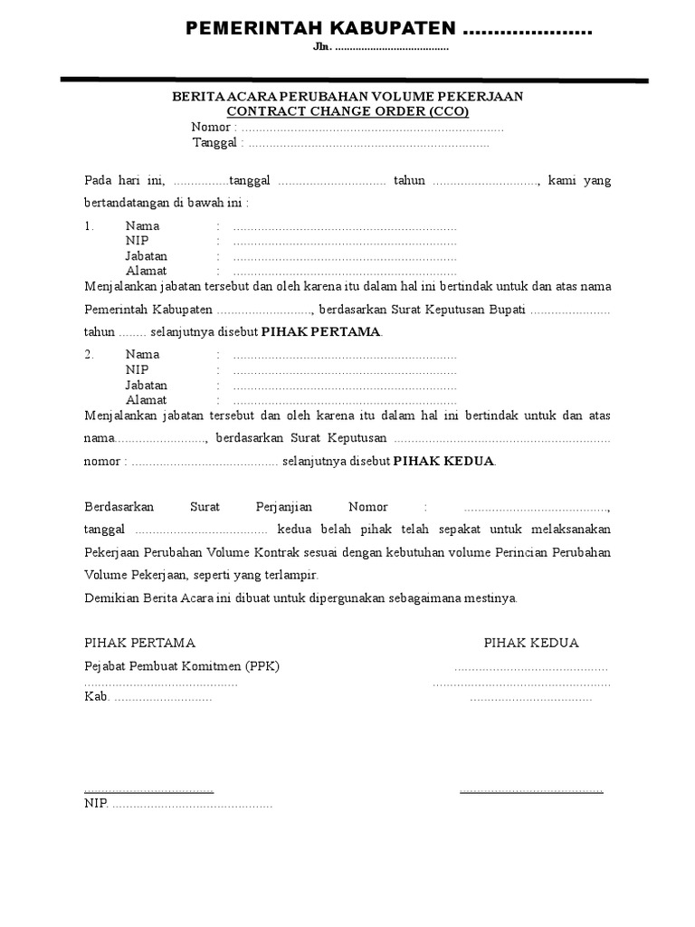 Contoh Berita Acara CCO (CHANGE CONTRACT ORDER)