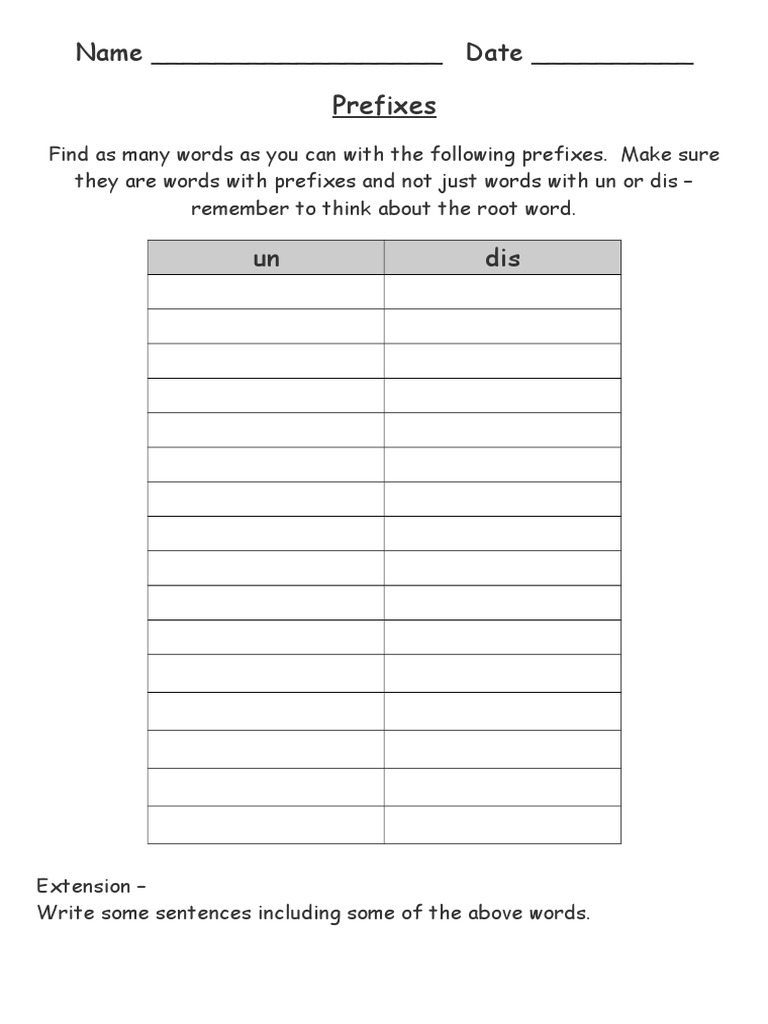 Name - Date - : Prefixes | PDF
