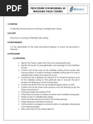 Procedure For Working At Walkable False Ceiling Personal