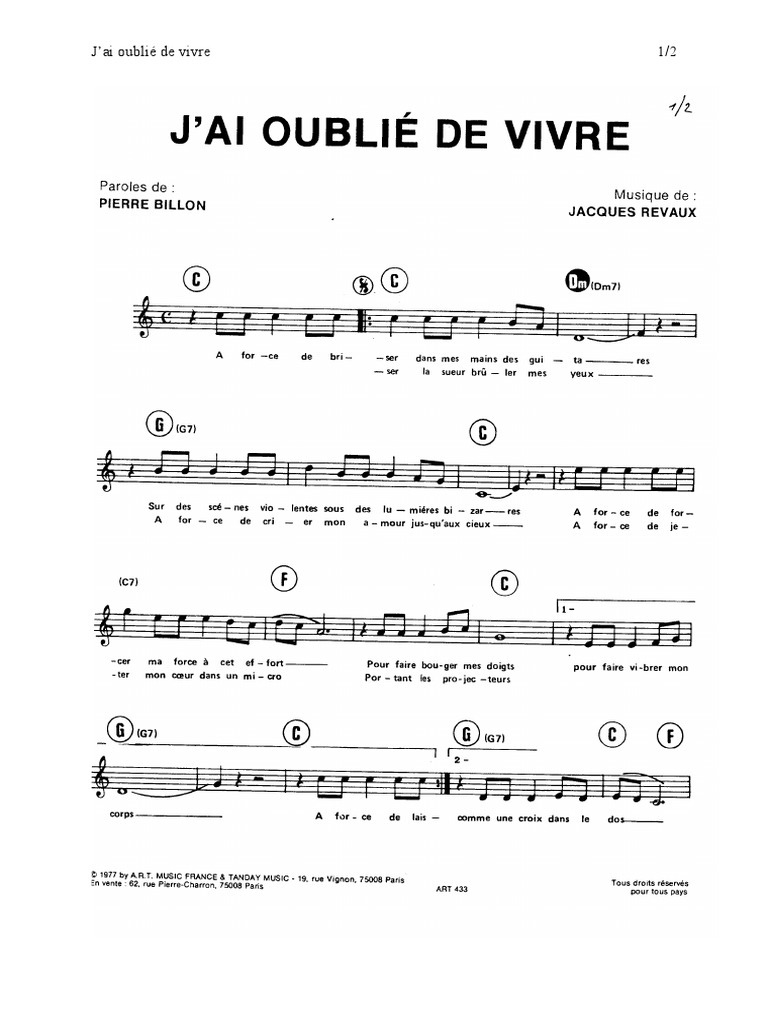 J Ai Oublié De Vivre Tab