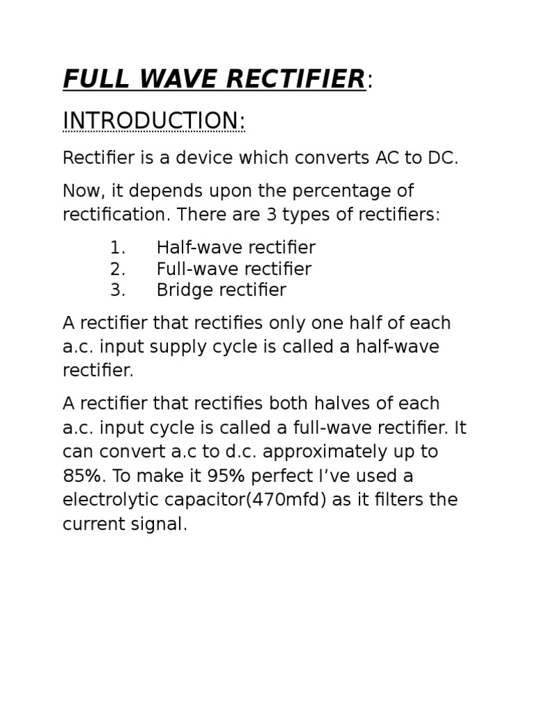 Full Wave Rectifier Class 12 Project Report PDF