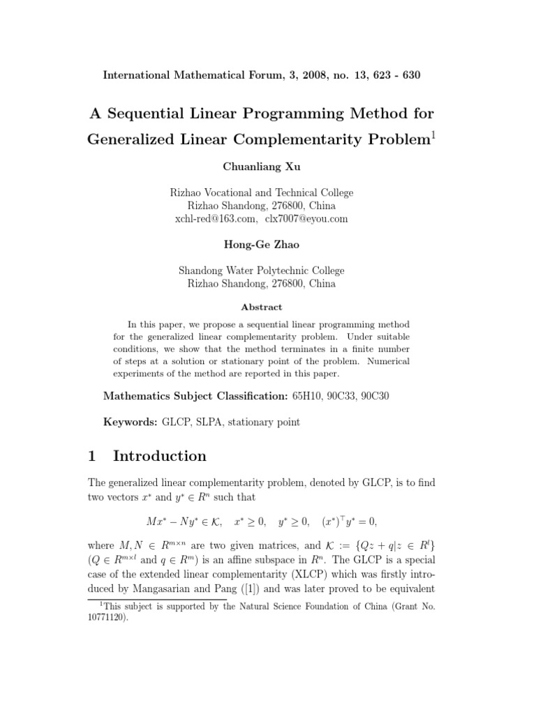 A Sequential Linear Programming Method For Generalized Linear ...