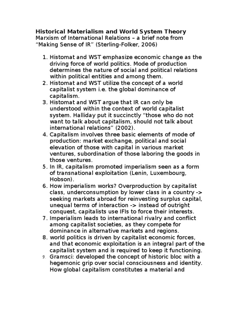 Historical Materialism and World Systems Theory | PDF