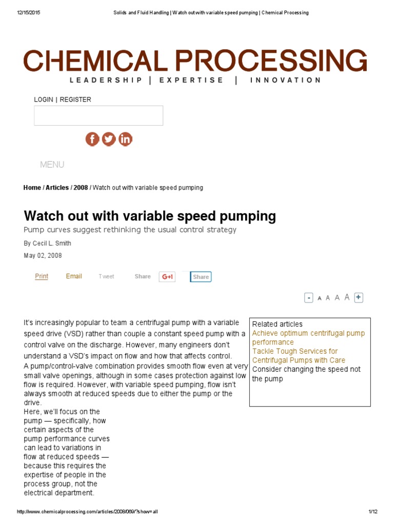 Watch Out With Variable Speed Pumping | PDF | Pump | Fluid Dynamics