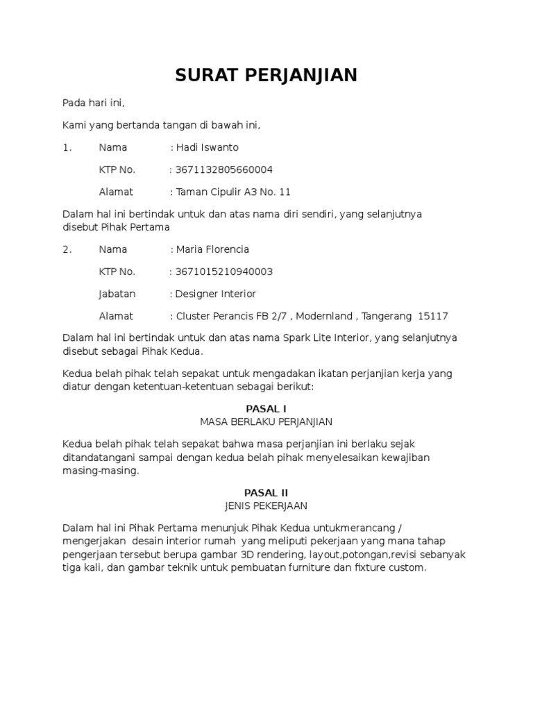 Contoh Surat Perjanjian Kerjasama Proyek