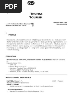 High School Resume Sample