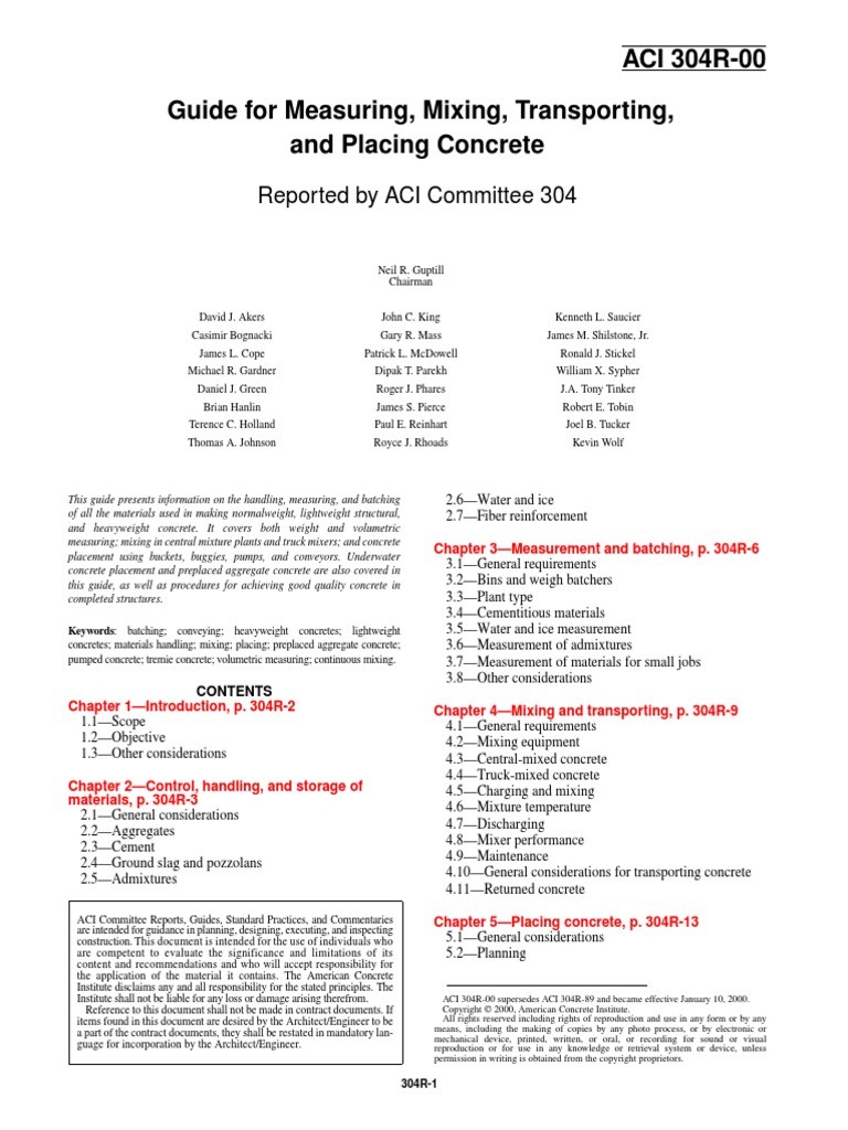 ACI 304R-00 Guide for Concrete Practices | PDF