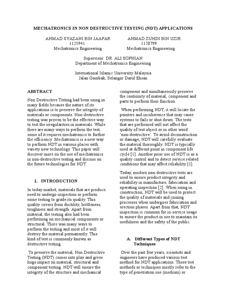 Mechatronics in NDT Applications | PDF | Nondestructive Testing ...