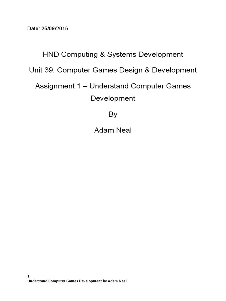unit 14 computer games development assignment 1
