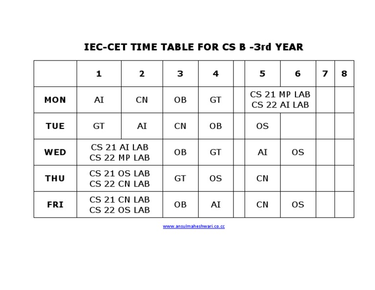 3rd Year CS B Time Table 2023 | PDF