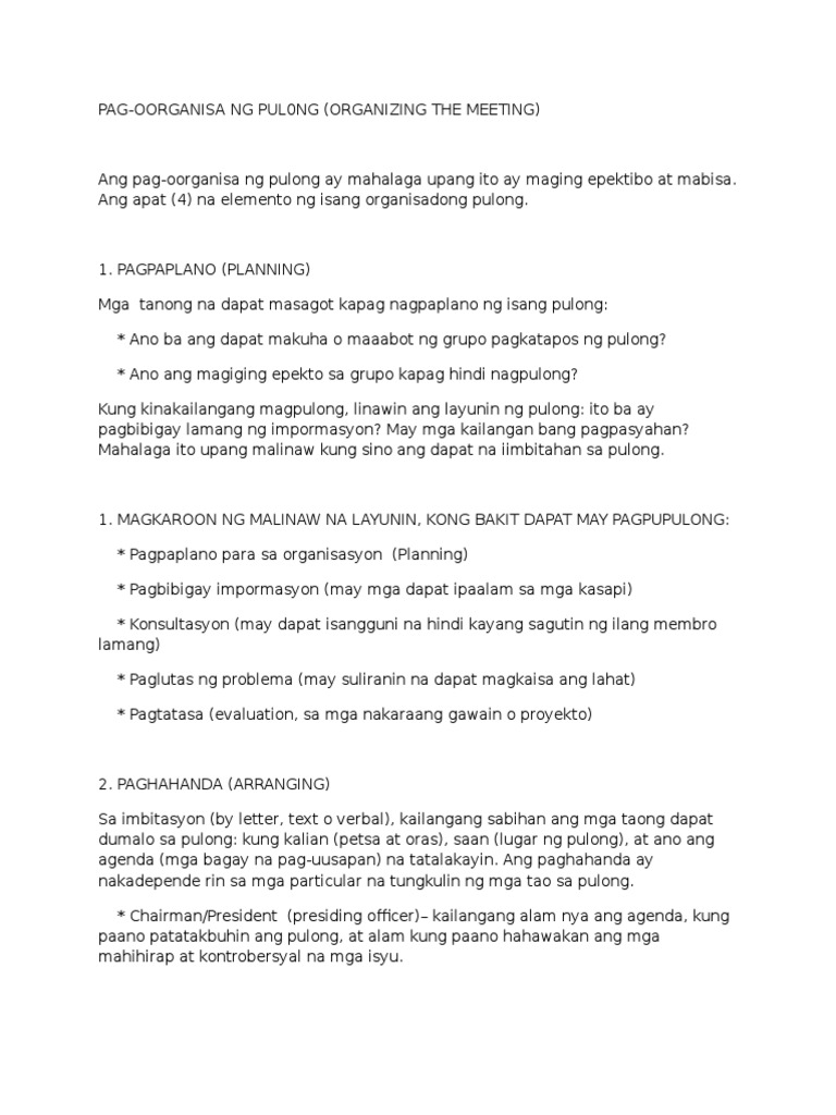 Pag Organisa Ng Pulong Pdf