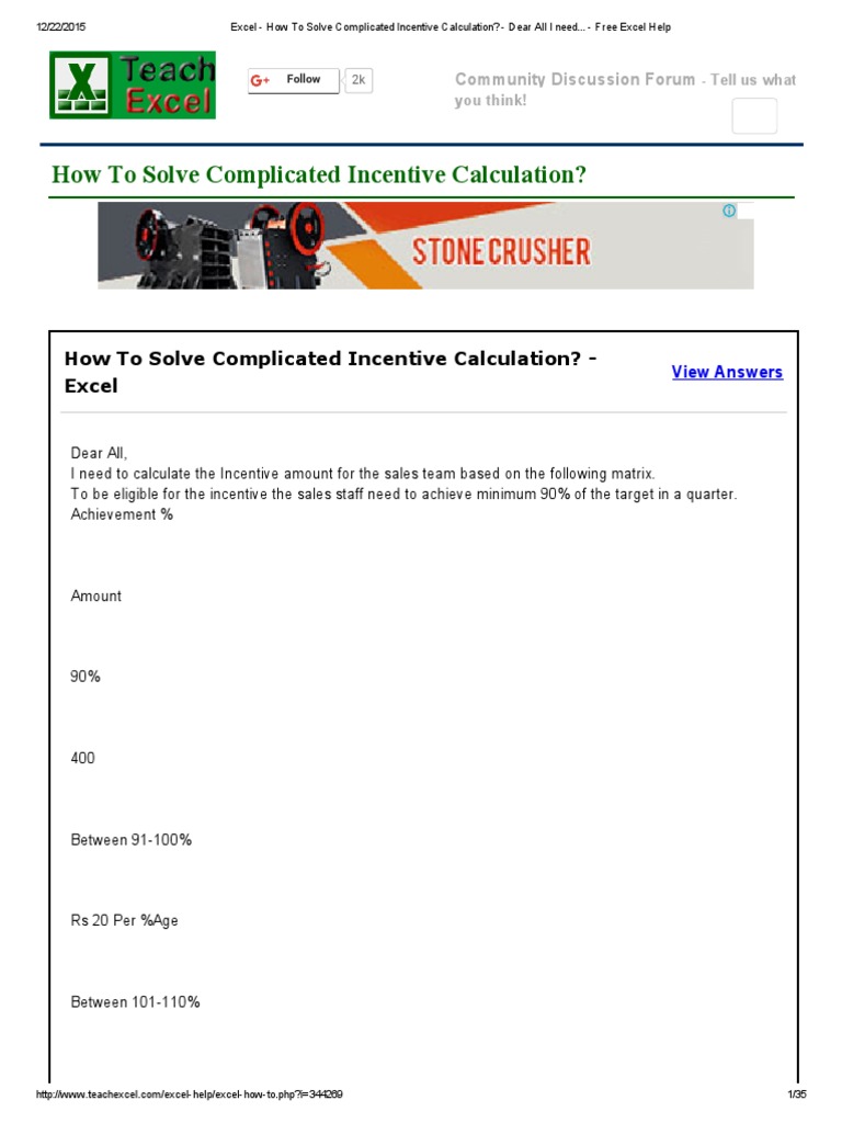 Excel - How To Solve Complicated Incentive Calculation - Dear All I ...