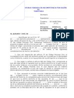 Modelo de Inhibitoria Fundada en Incompetencia Por Razón de