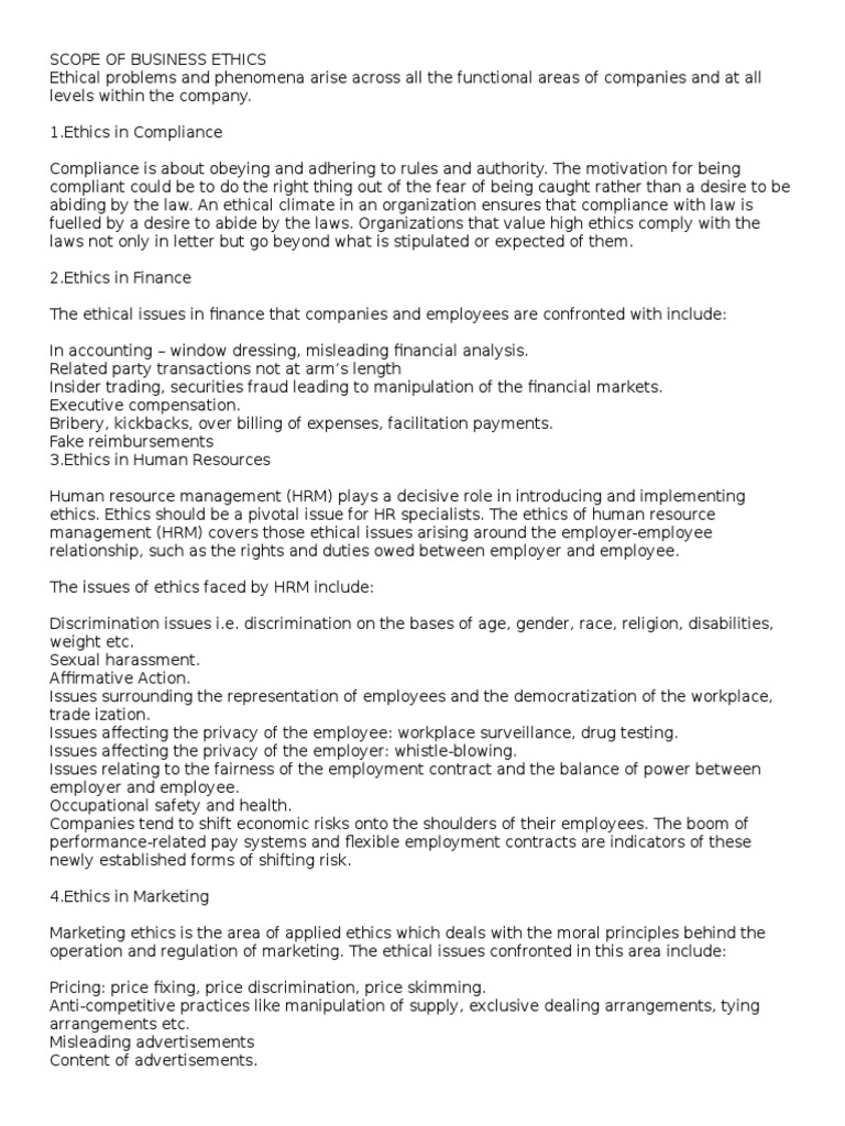 Scope of Business Ethics | PDF | Business Ethics | Corporate Social ...