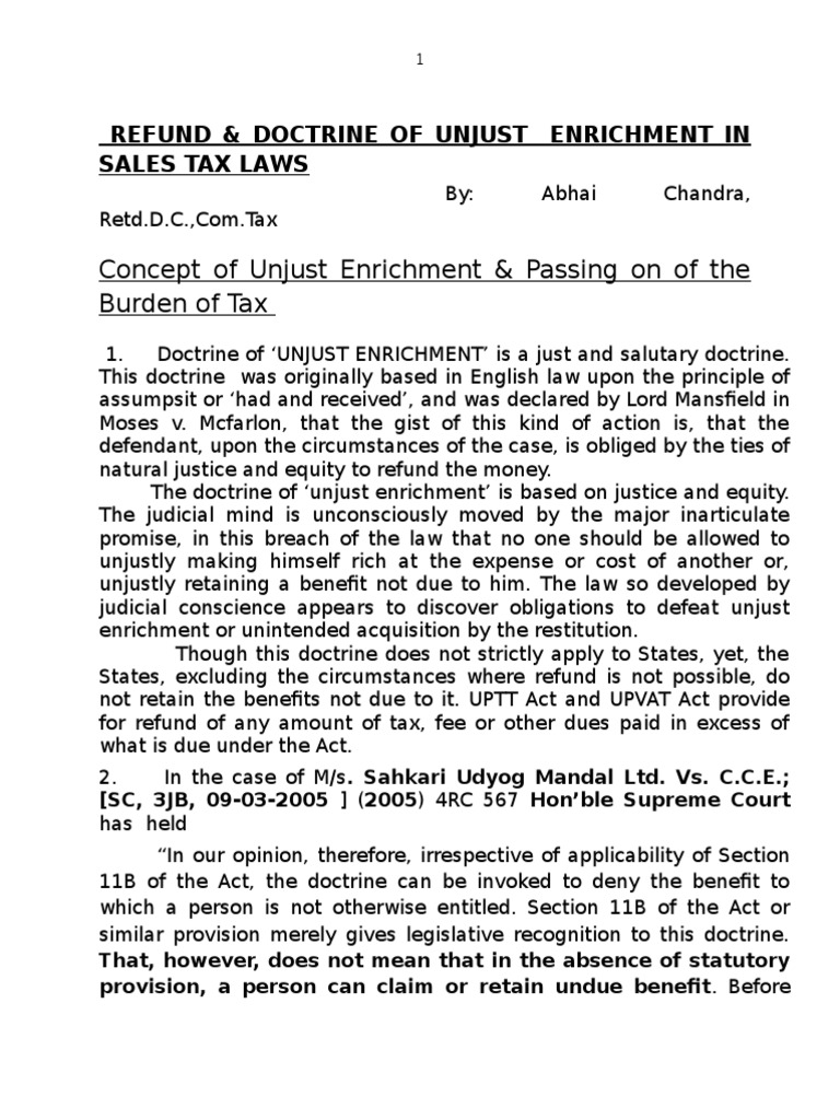 Doctrine of Unjust Enrichment in Sales Tax Laws Value Added Tax Tax