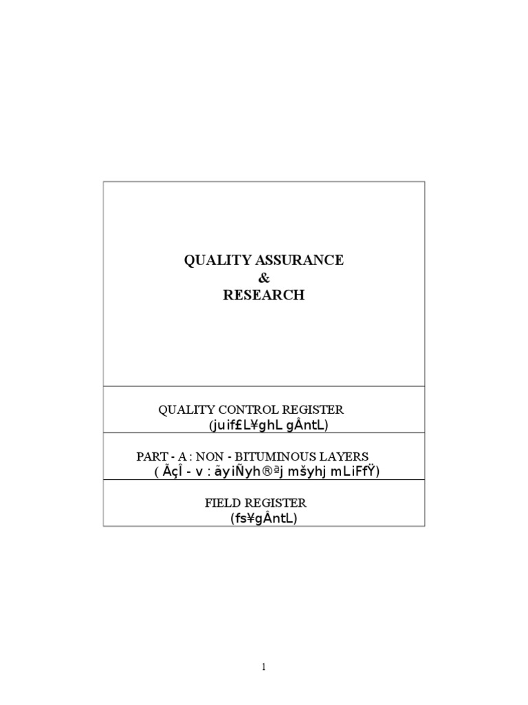 Quality Control Register for Non-Bituminous Layers | PDF