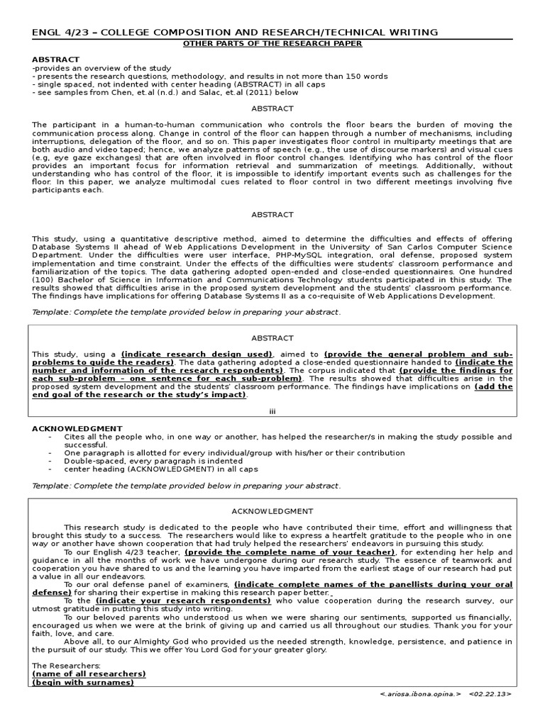 Abstract Acknowledgment Appendix Handout | PDF | Language Arts ...