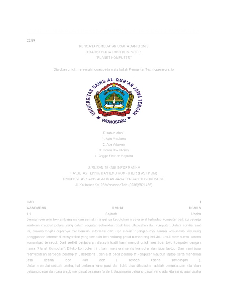 Contoh Makalah Perencanaan Usaha Bidang Komputer Contoh Makalah Perencanaan Usaha Bidang Komputer