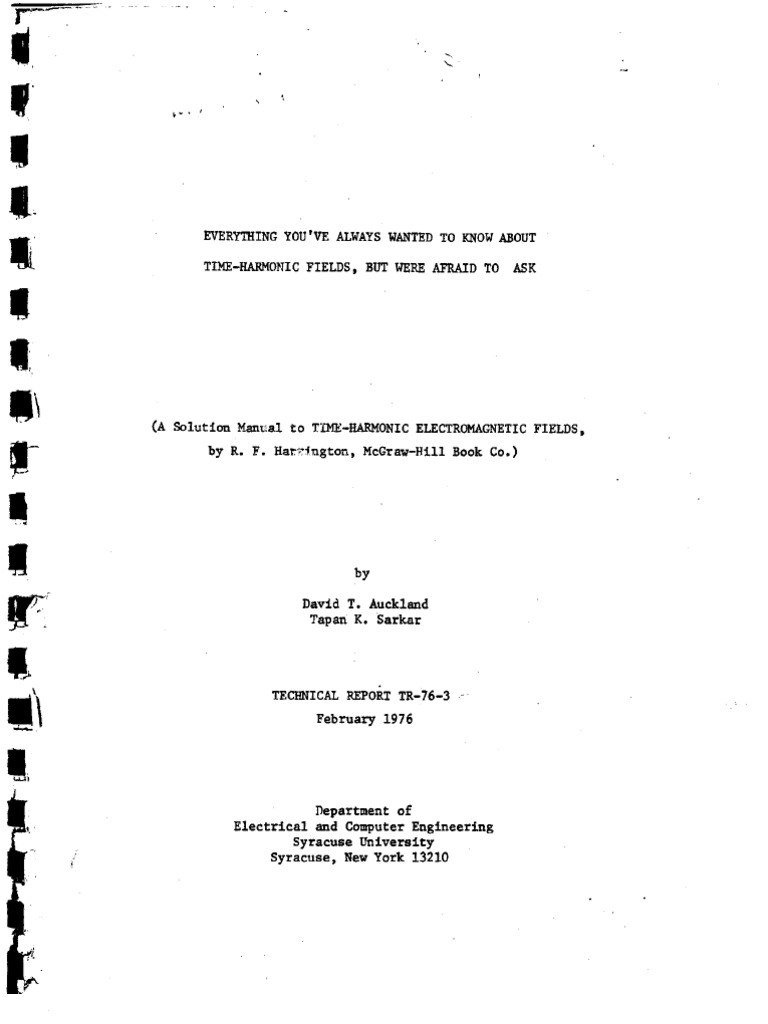 Time-Harmonic Electromagnetic Fields. Harrington Chapters 1 and 2 . Solution  Manual