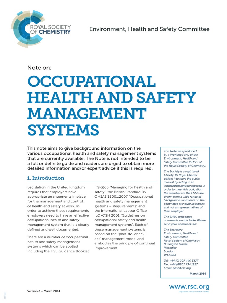 Occupational Health And Safety Management Systems Tcm18 240421 Occupational Safety And Health Safety