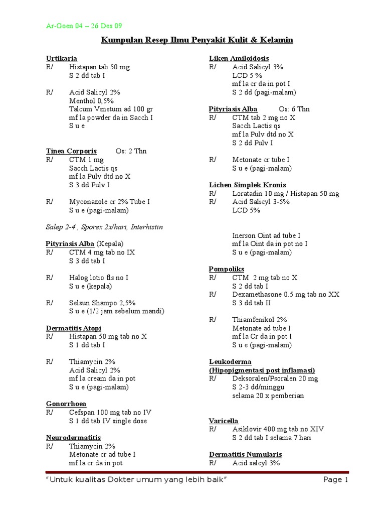 Kumpulan Resep Ilmu Penyakit Kulit Dan Kelamin
