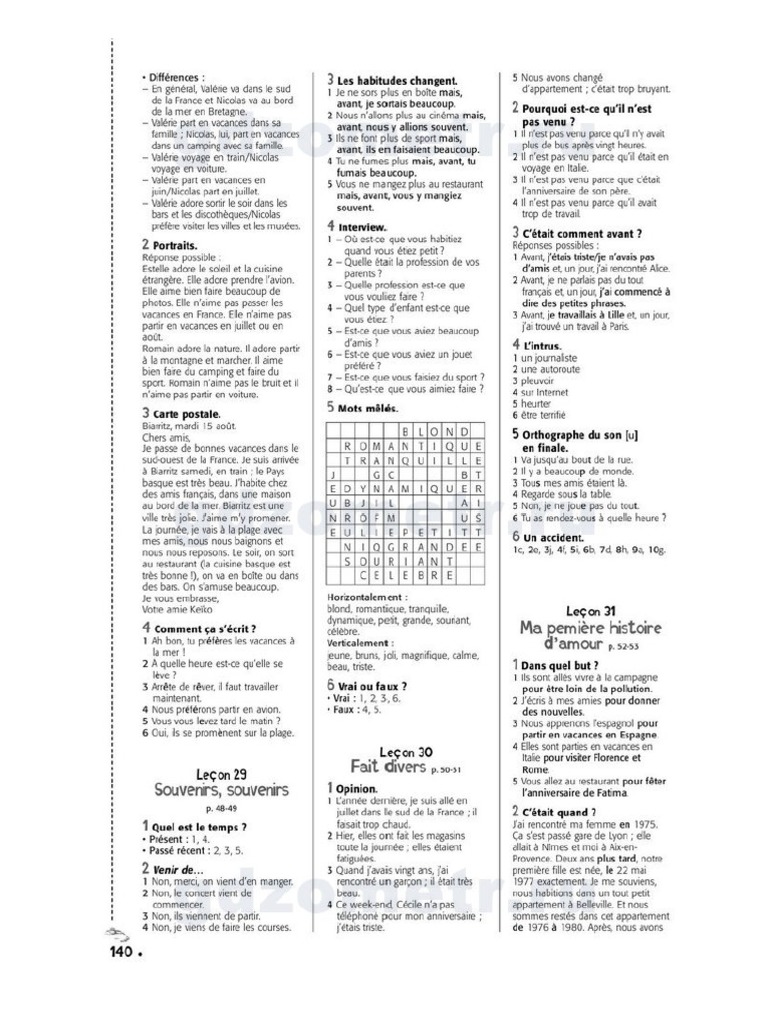 Le Nouveau Taxi 1 Workbook Answer Key