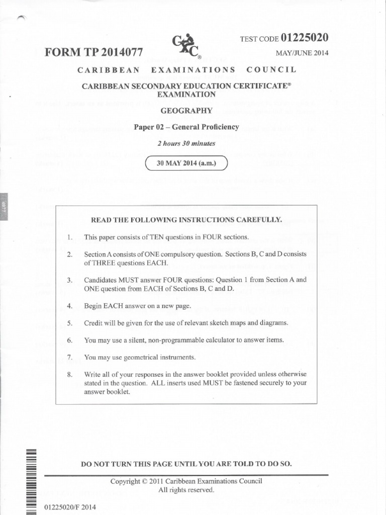 CSEC Geography Paper 2 2014 Science