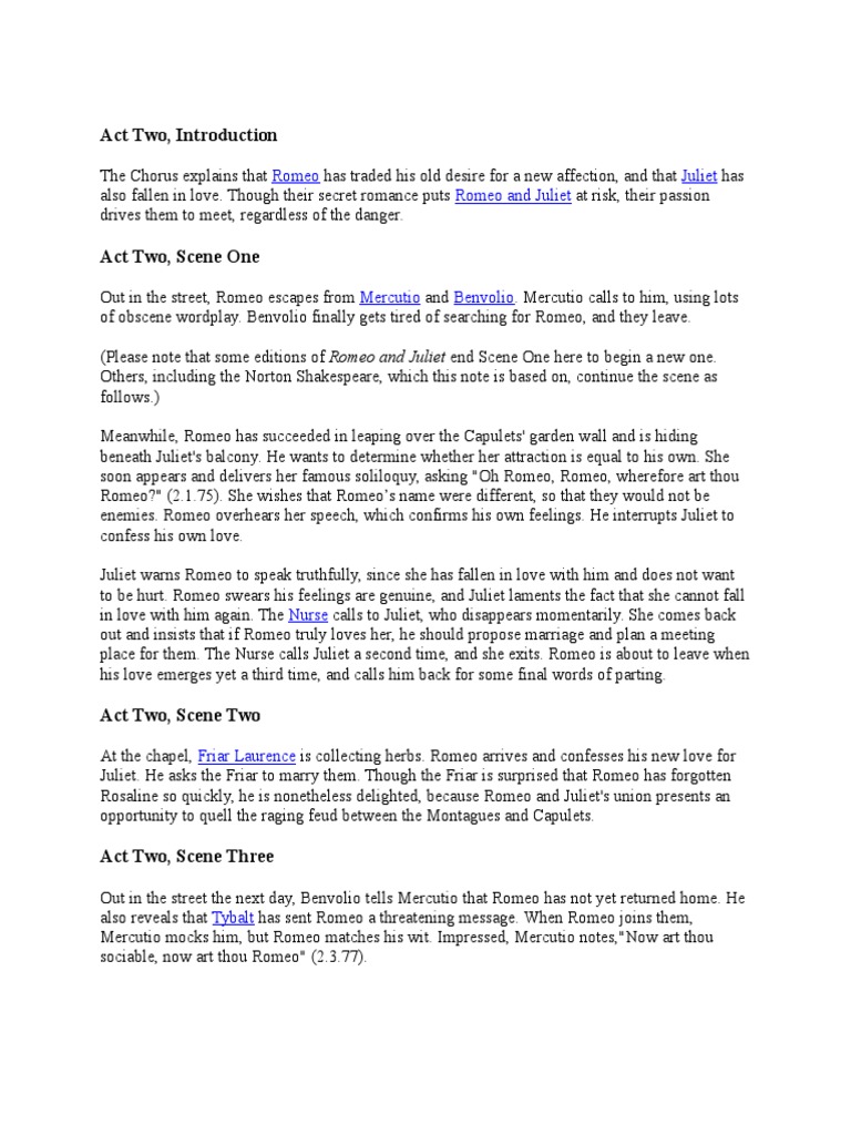 Act Two Romeo and Juliet | PDF | Characters In Romeo And Juliet | Juliet