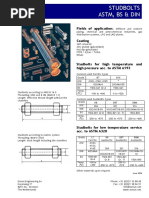 Studbolts Astm, Bs & Din: Fields of Application