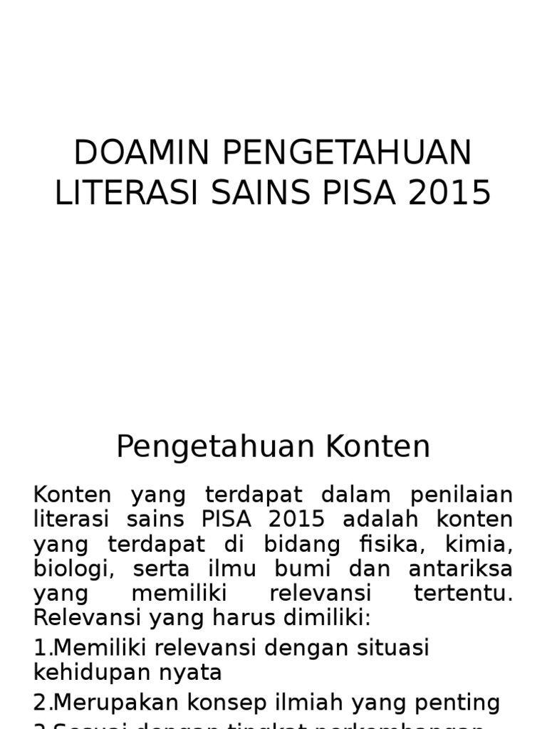 Domain Pengetahuan Literasi Sains Pisa 2015