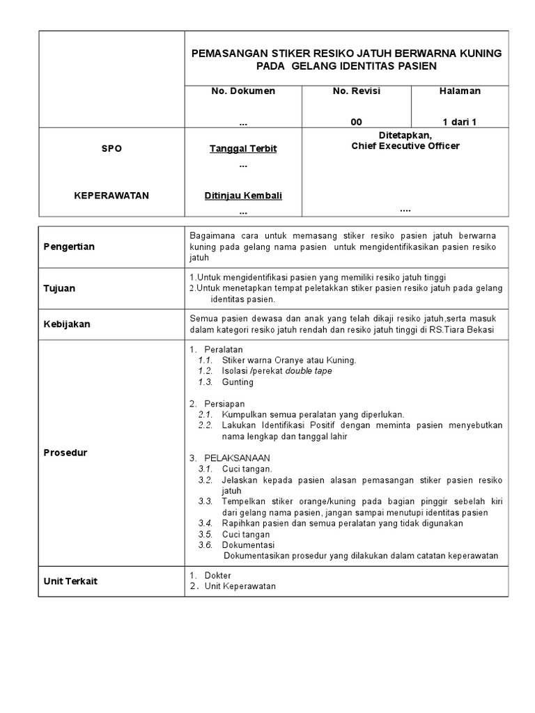SAMPEL SPO Pemasangan Stiker Resiko Jatuh Berwarna Kuning SAMPEL SPO Pemasangan Stiker Resiko Jatuh Berwarna Kuning