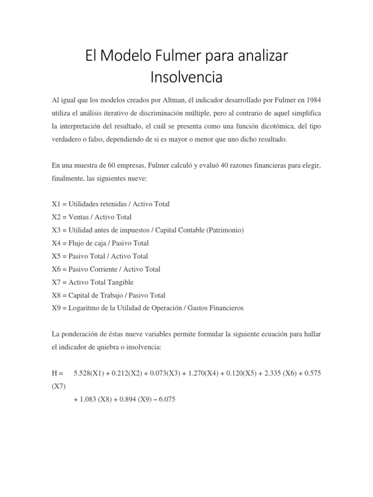 Análisis del Modelo Fulmer de Insolvencia | PDF | Informática
