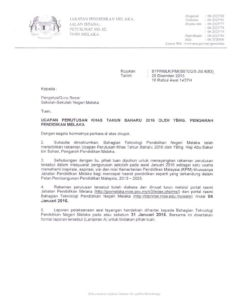 Ucapan Pengarah Pendidikan Melaka Sempena Tahun Baru 2016 Pdf