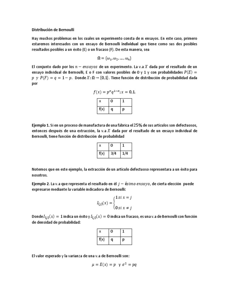 Distribución y Ensayo de Bernoulli | PDF | Probabilidad | Distribución ...