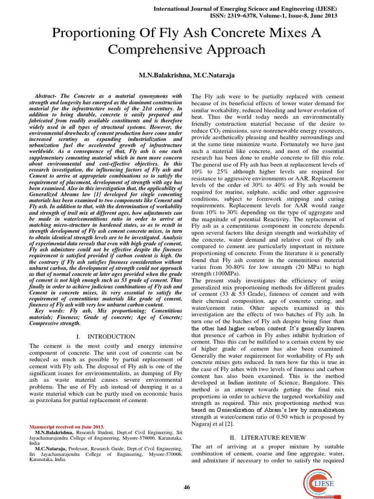 Fly Ash and Cement Mix Proportions | PDF | Fly Ash | Concrete