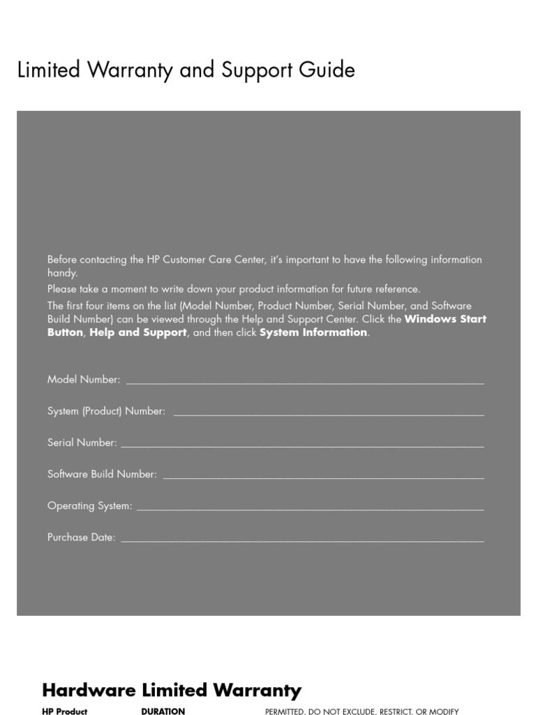 Limited Warranty and Support Guide Button, Help and Support, and Then