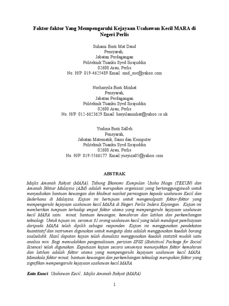 Faktor Faktor Yang Mempengaruhi Kejayaan Pdf