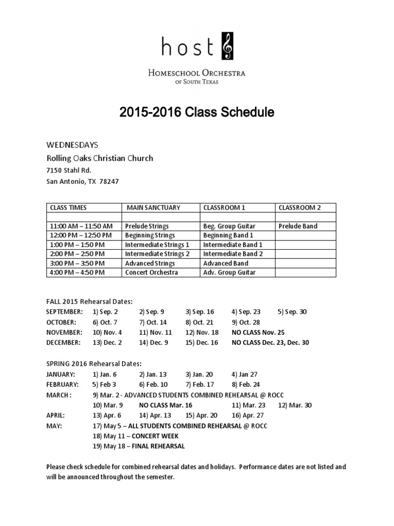 2015-16 Host Class Schedule Wed | PDF | Leisure