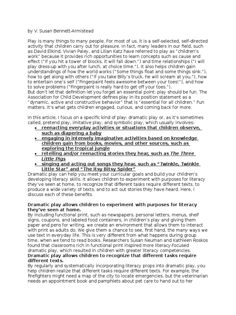 What Is Dramatic Play Literacy Reading Comprehension