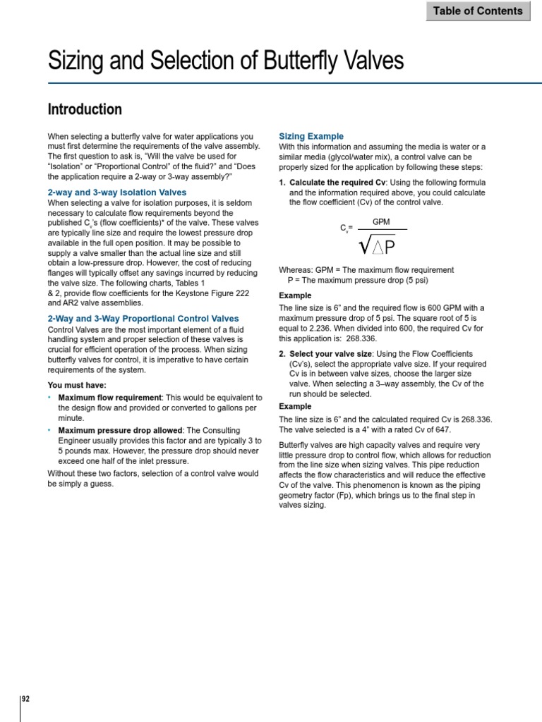 Sizing and Selection of Butterfly Valves | PDF | Valve | Pipe (Fluid ...