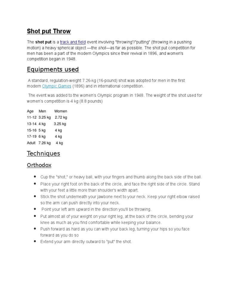A Comprehensive Guide to Shot Put Techniques, Rules, Records, and