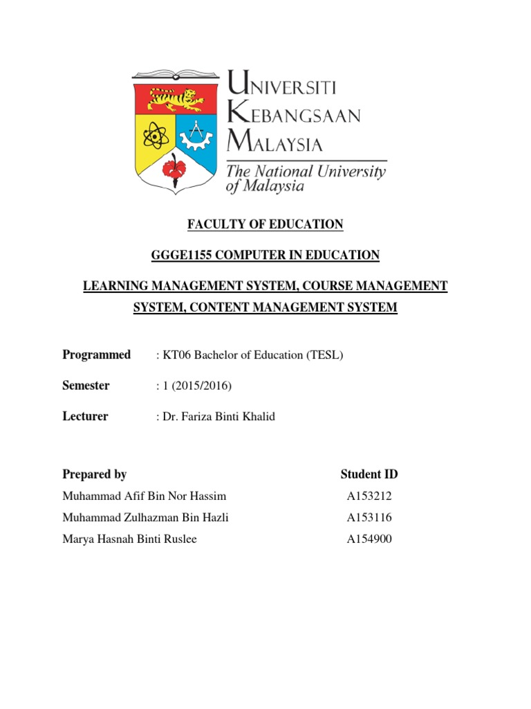 Faculty of Education Ggge1155 Computer in Education Learning Management ...