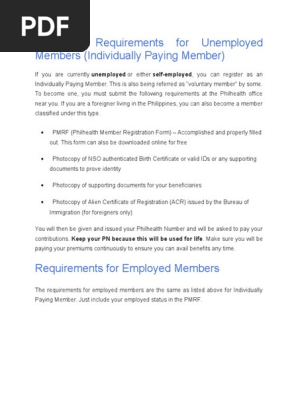 Philhealth Requirements for Unemployed Members