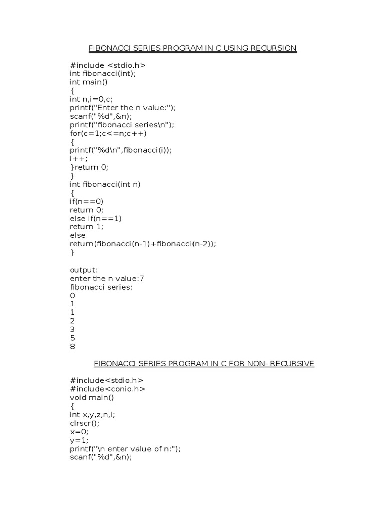 1.fibonacci Series Program in C Using Recursion | PDF | Array Data ...