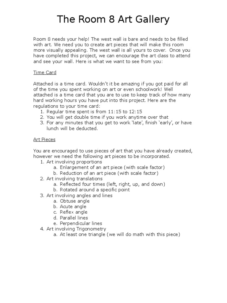 Art Project Guidelines for Room 8 | PDF | Home & Garden | Art
