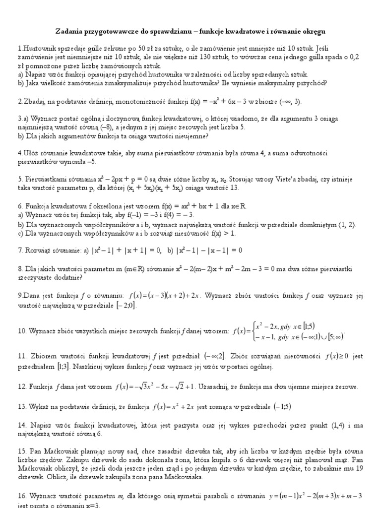 Funkcja Kwadratowa Sprawdzian Nowa Era Pdf