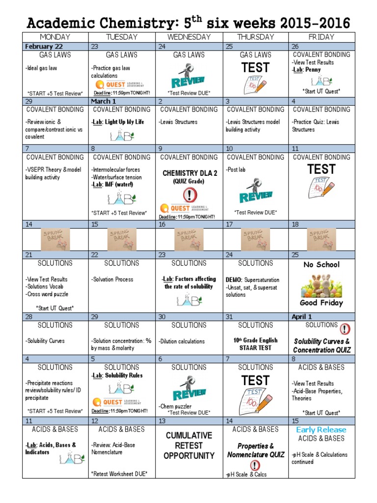 5th Six Weeks Calendar 15-16 | PDF