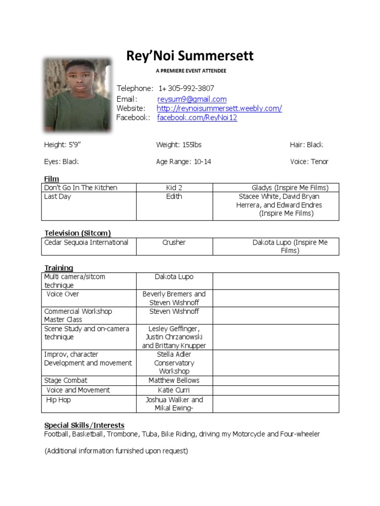 Rey’Noi Summersett Actor Resume | PDF | Games & Activities | Art