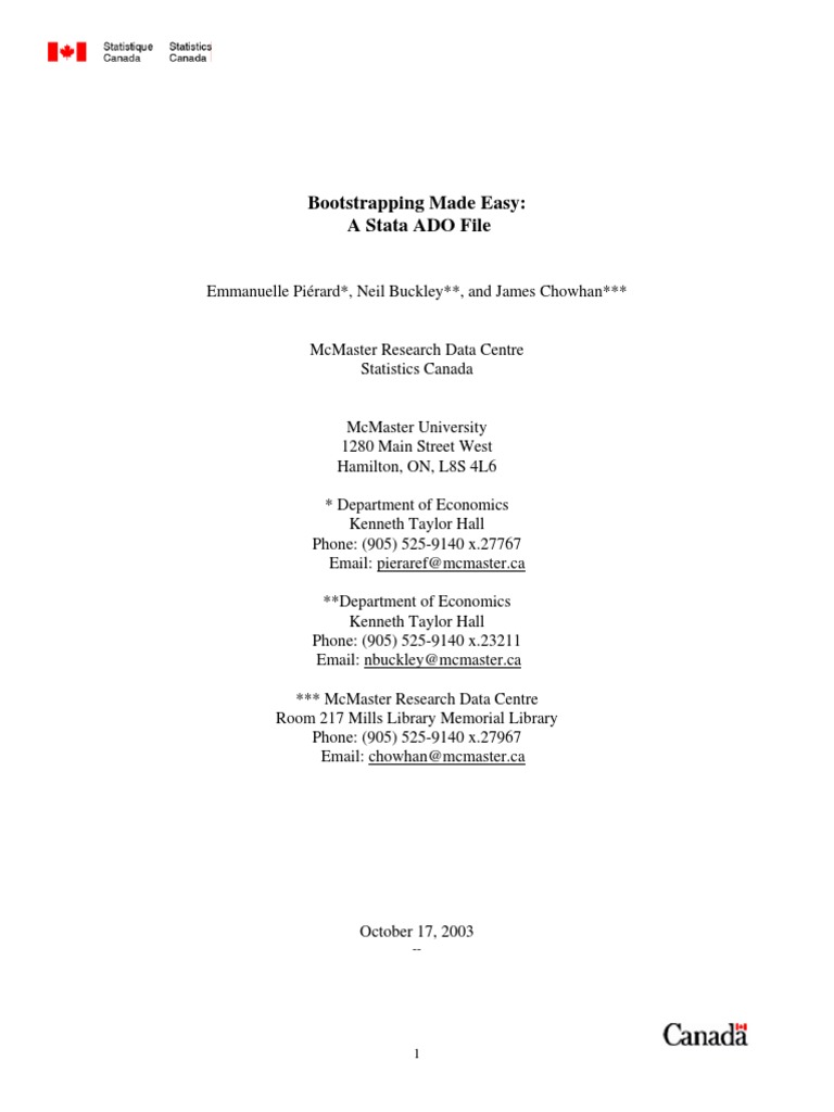 Bootstrapping For Regressions in Stata 031017 PDF Resampling